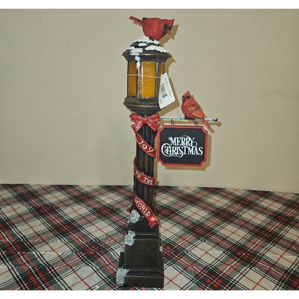 Transpac Festive Resin Light Up Merry Christmas Cardinal Lamp Post